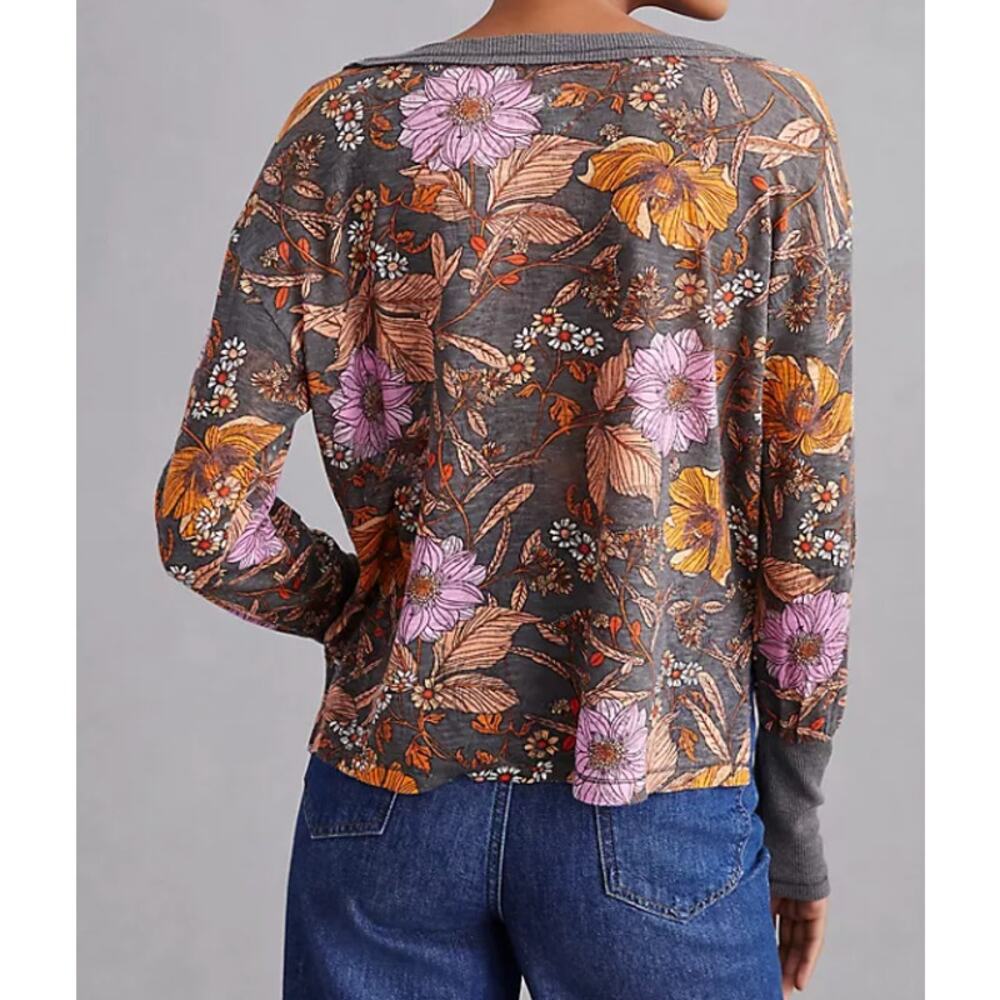Anthropologie Pilcro Floral Boxy Heritage Pullover Burnout Top XS - Picture 3 of 7